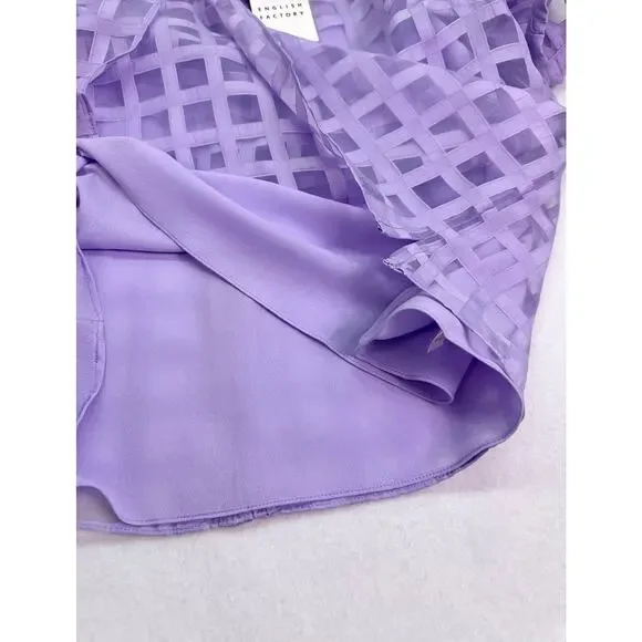 NWT English Factory Sheer Windowpane Puff Sleeve Top Lilac Size L - Picture 8 of 13